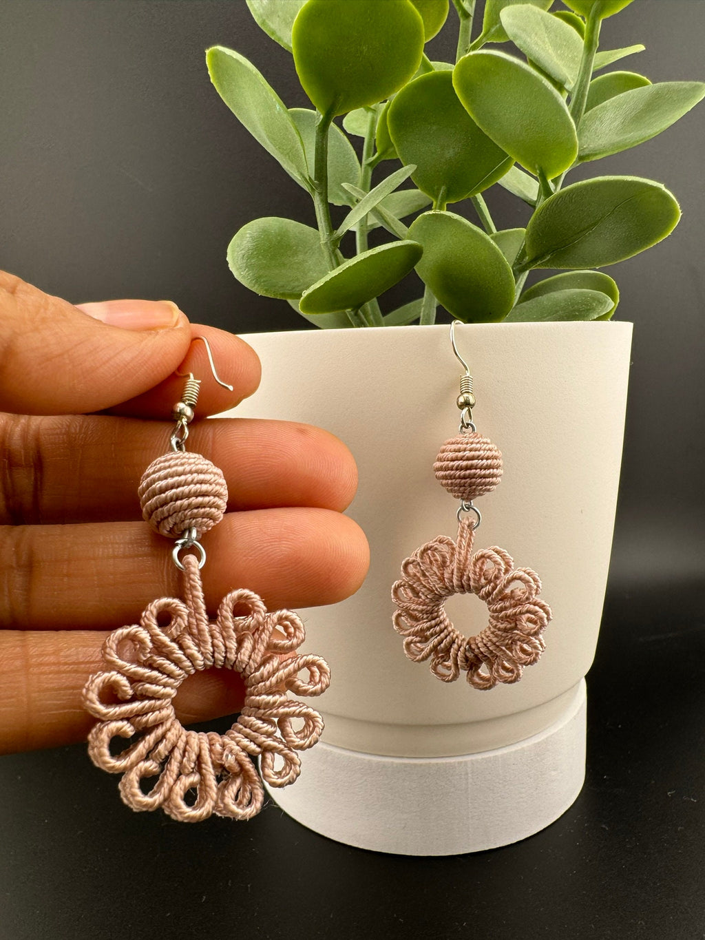 Thread Light Lavender, Beige Everyday earring/Handmade earring/Statement Earring/Boho Earring/Beaded earring/Ethnic Earring/Valentine gift