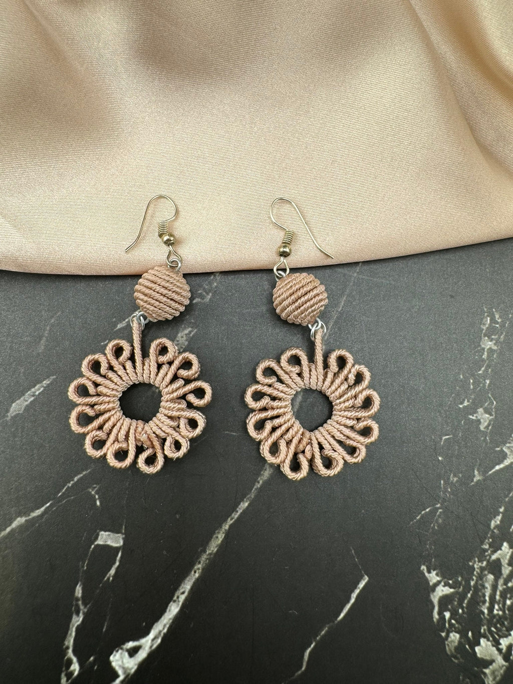 Thread Light Lavender, Beige Everyday earring/Handmade earring/Statement Earring/Boho Earring/Beaded earring/Ethnic Earring/Valentine gift