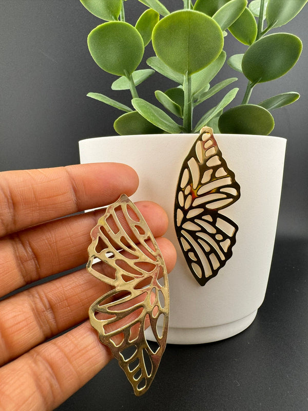 Premium Gold brass quirky earrings in unique sleek butterfly wings design/Statement earrings/everyday jewelry/Indian Earrings/Bridal Earring