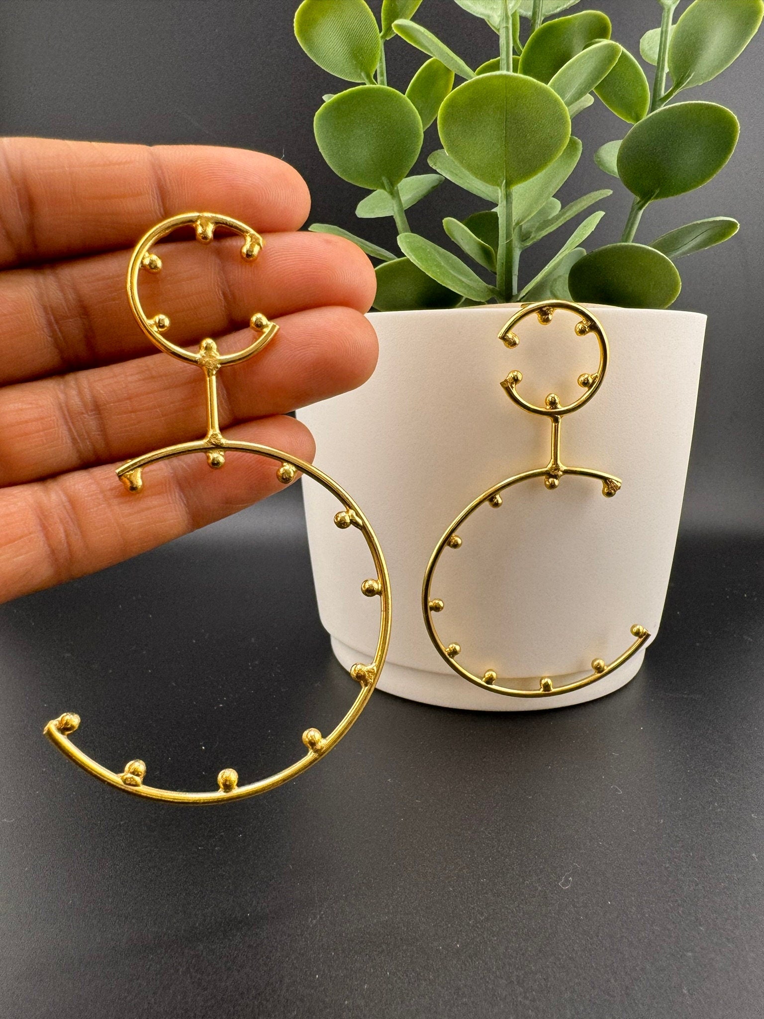 Premium Matt Gold quirky long earrings in unique C Hoops design/Statement earrings/everyday jewelry/Indian Earrings/Bridal Earring/Hoops