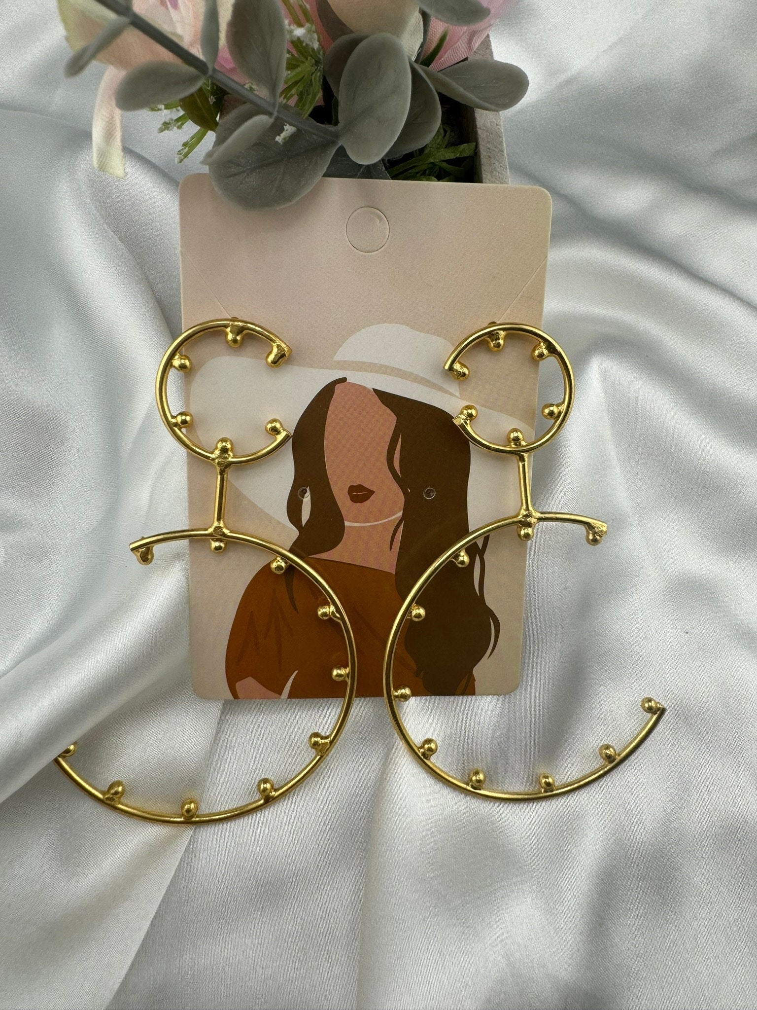 Premium Matt Gold quirky long earrings in unique C Hoops design/Statement earrings/everyday jewelry/Indian Earrings/Bridal Earring/Hoops