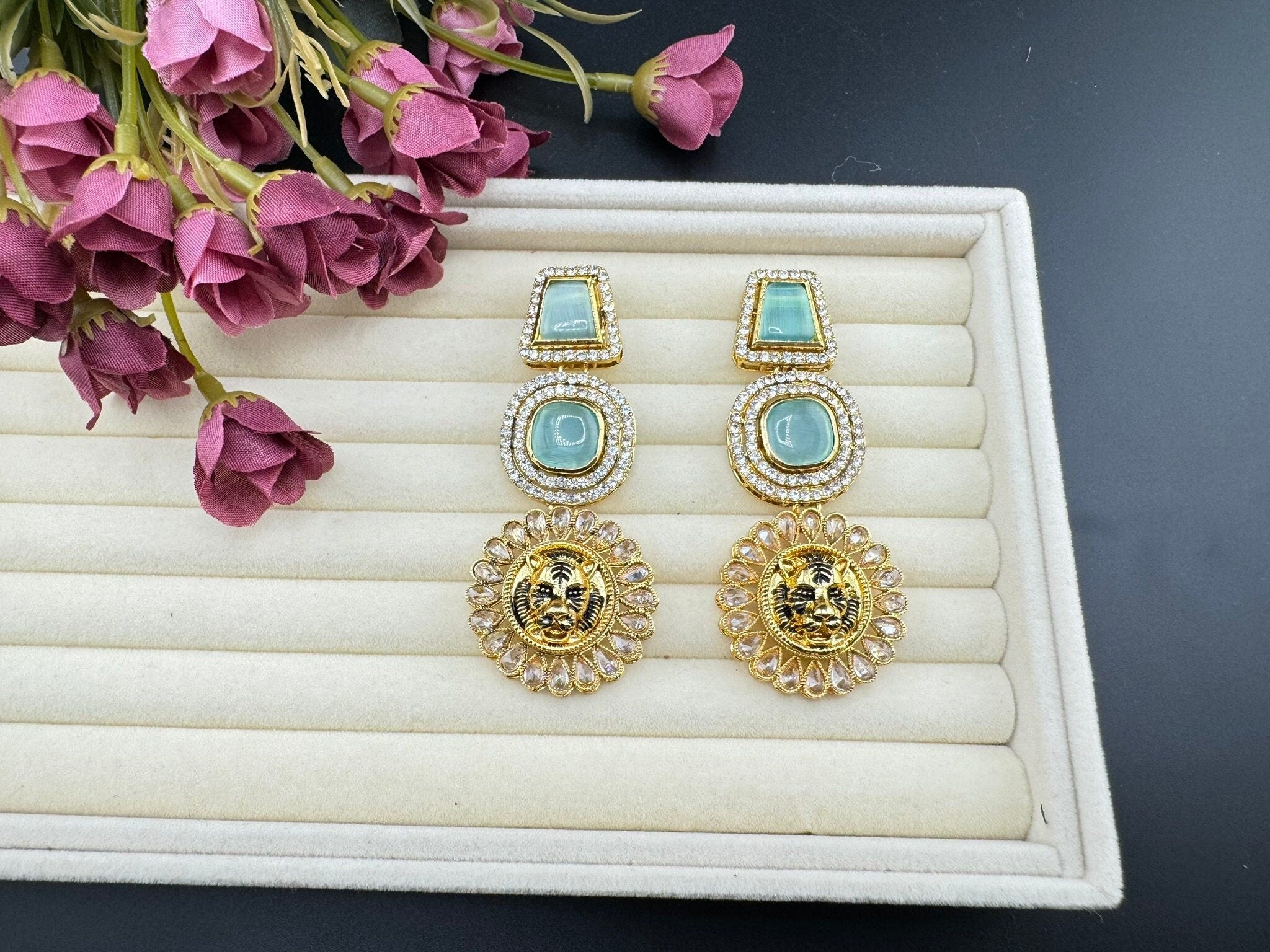 Premium Sabyasachi inspired designer Chand Bali Mint, light green/Long Chandelier earring/Gold earring/Long Indian Earring/Bridal Earring