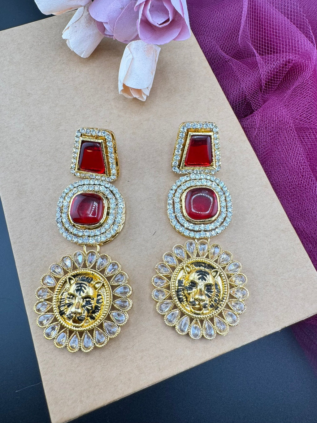 Premium Sabyasachi inspired designer Chand Bali earring Ruby Red/Long Chandelier earring/Gold earring/Long Indian Earring/Bridal Earring