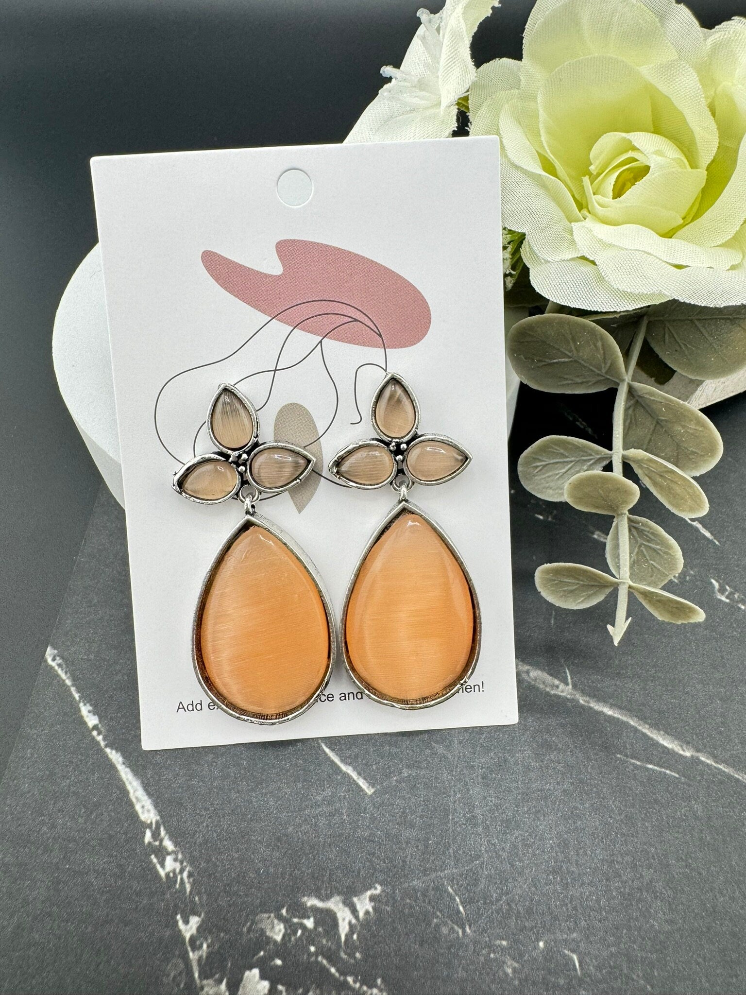 Oxidized German silver Teardrop earrings with Peach or Pink stones/everyday statement earrings/Boho Earring/Ethnic Earring/Elegant teardrop