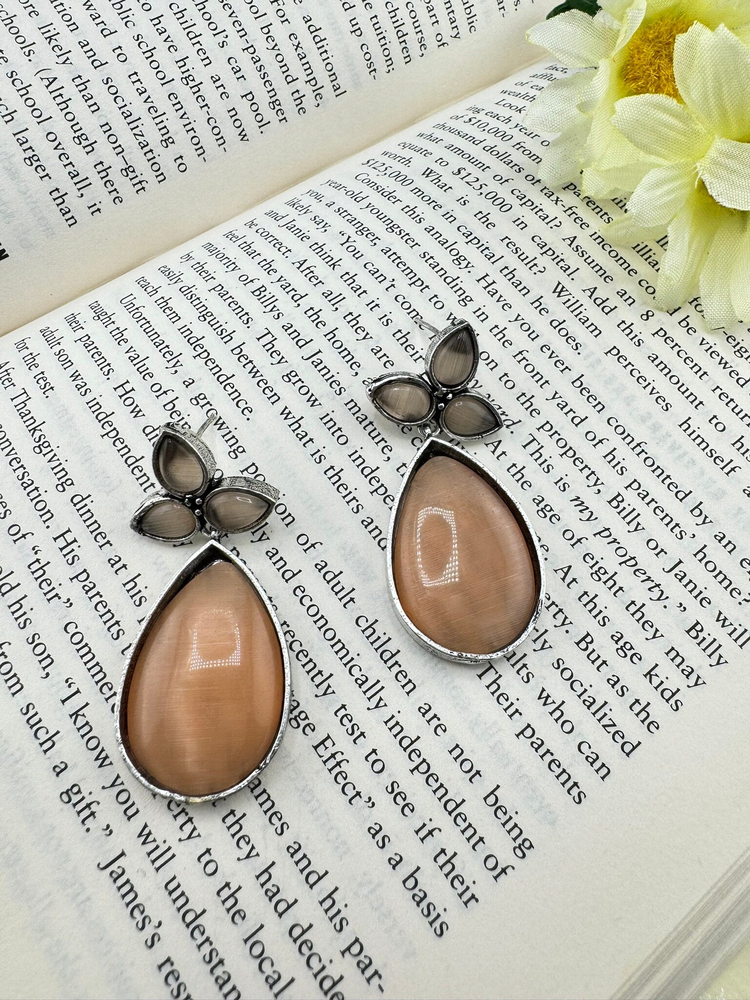 Oxidized German silver Teardrop earrings with Peach or Pink stones/everyday statement earrings/Boho Earring/Ethnic Earring/Elegant teardrop