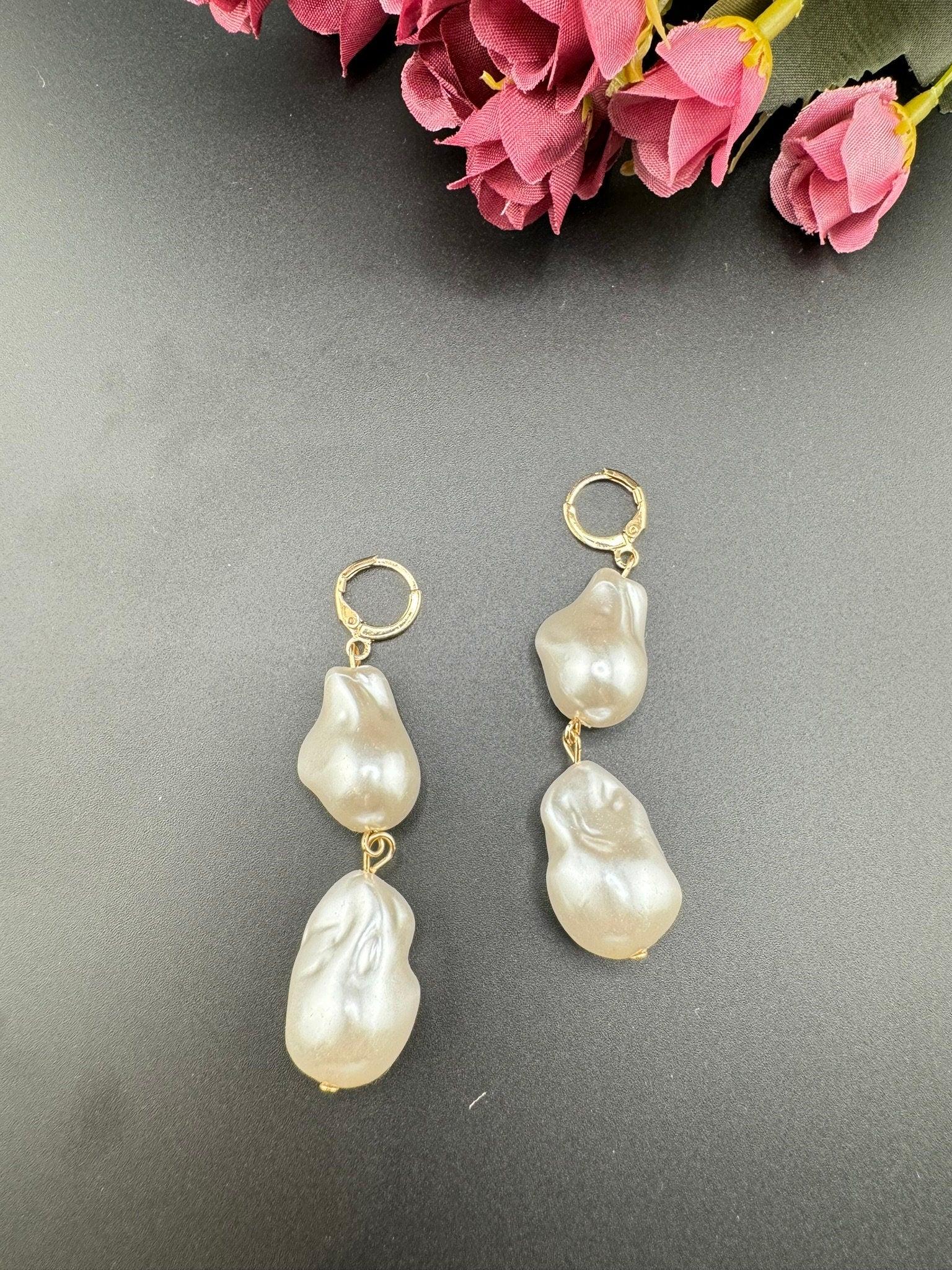 Irregular Pearl and Gold drop earrings/statement earrings/everyday jewelry/Indian western Earrings/unique design/modern quirky earrings