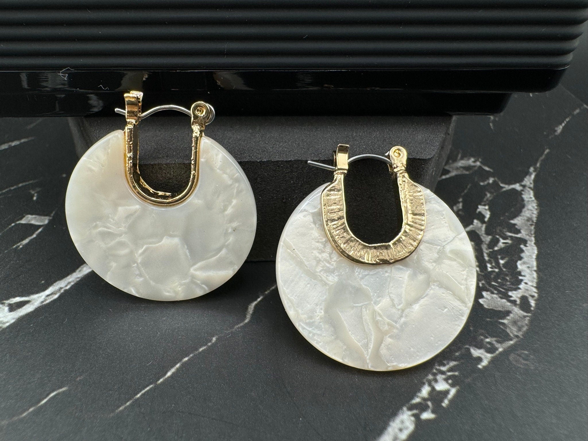 Mother of Pearl and Gold hoop earrings/statement earrings/everyday jewelry/Indian western Earrings/unique design/modern quirky earrings