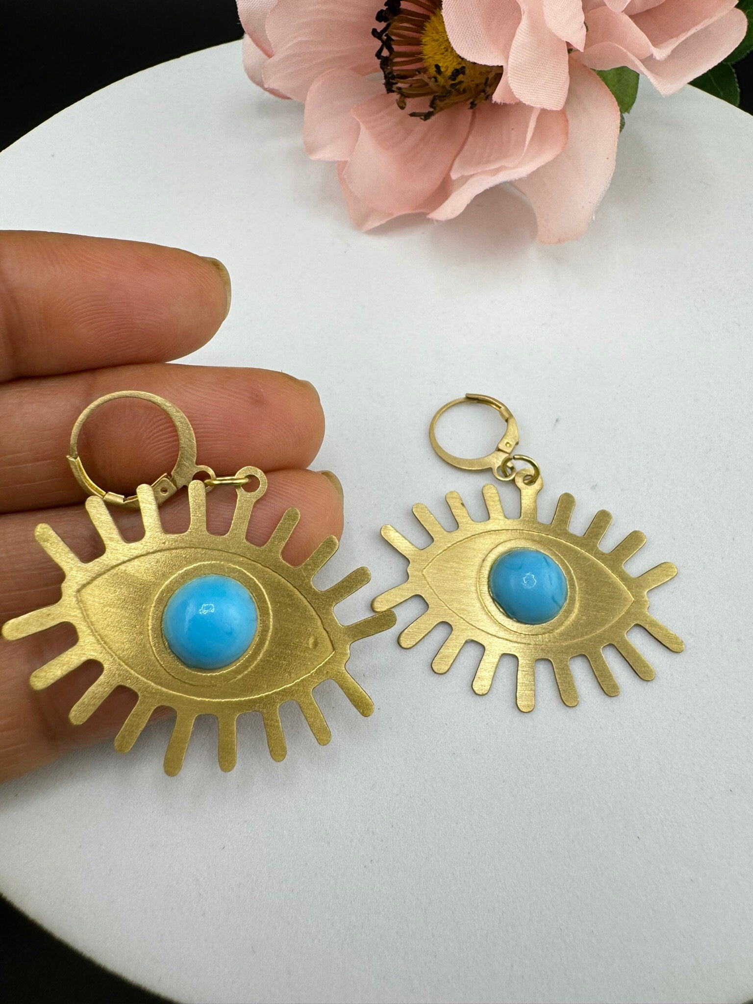 Blue Stone and Matt Gold Evil Eye earring/statement earring/everyday jewelry/Indian western Earring/unique lightweight design/quirky earring