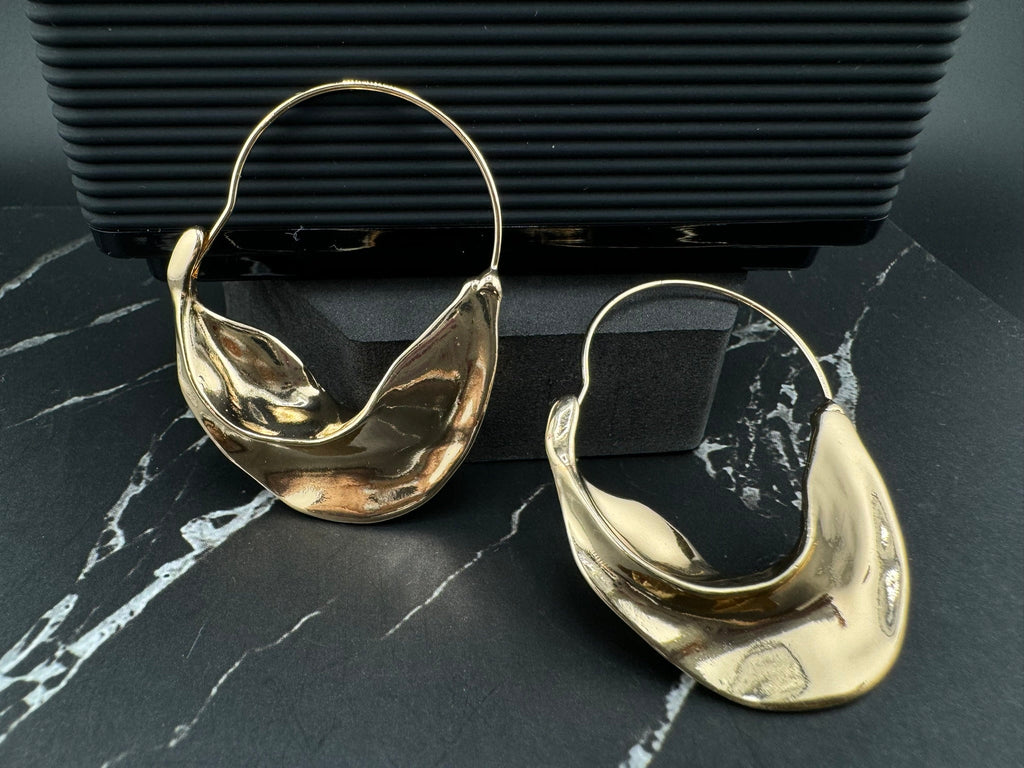 Premium Gold brass quirky earrings in unique irregular Hoops design/Statement earrings/everyday jewelry/Indian modern Earring/Bridal Earring