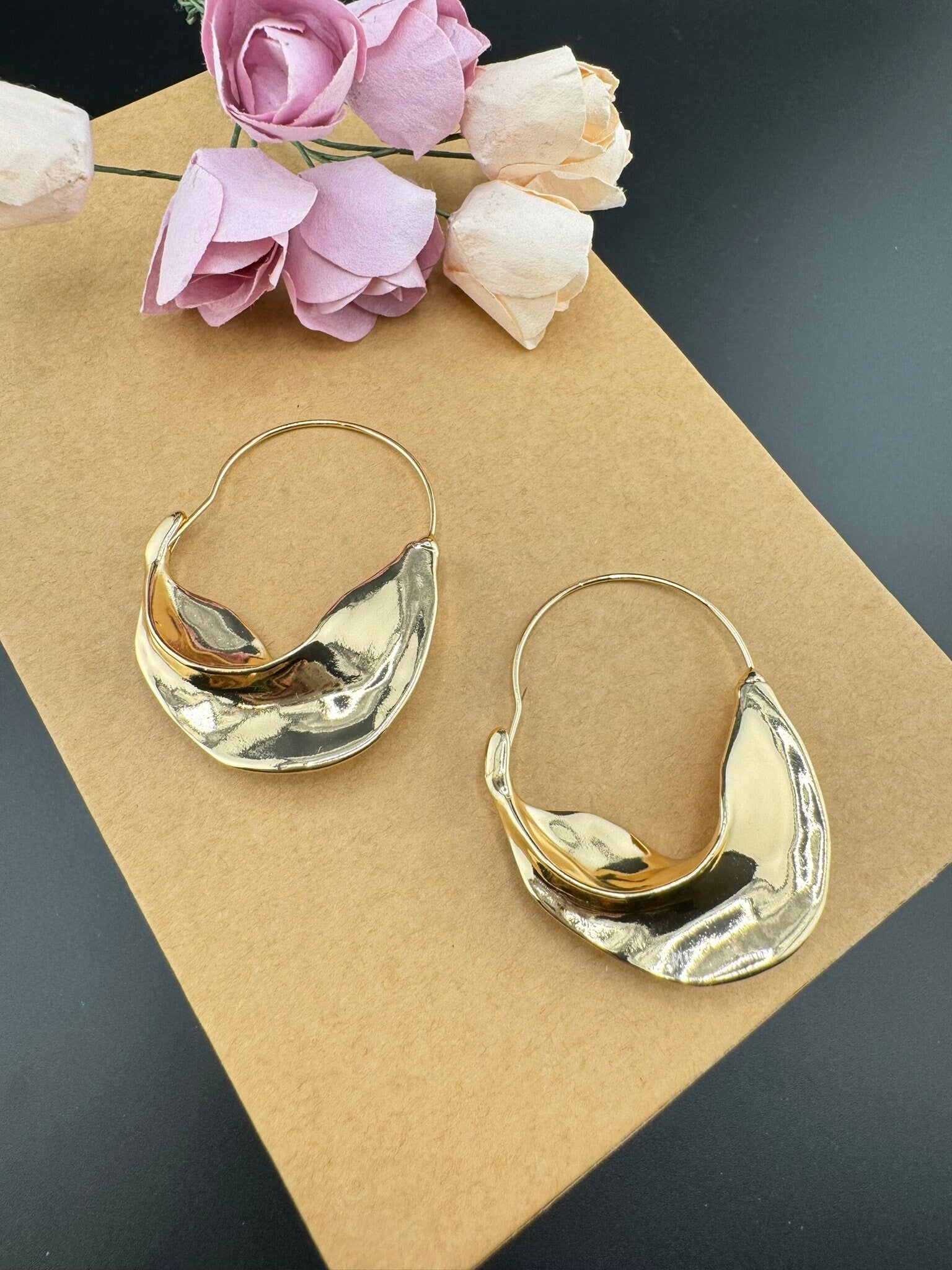 Premium Gold brass quirky earrings in unique irregular Hoops design/Statement earrings/everyday jewelry/Indian modern Earring/Bridal Earring