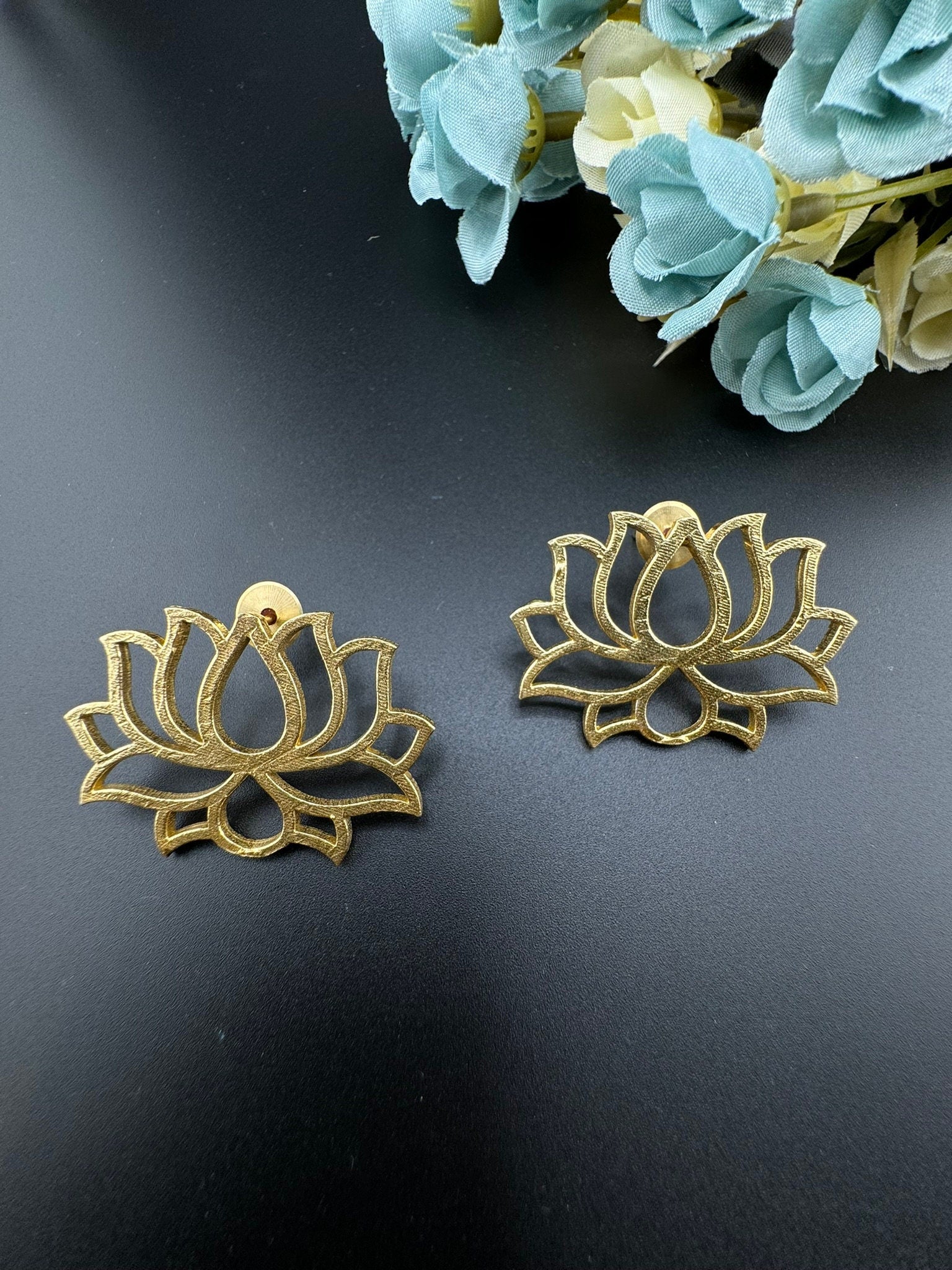 Premium Matt Gold quirky earrings in unique lotus sleek design/Statement earrings/everyday jewelry/Indian Earrings/quirky sleek earrings