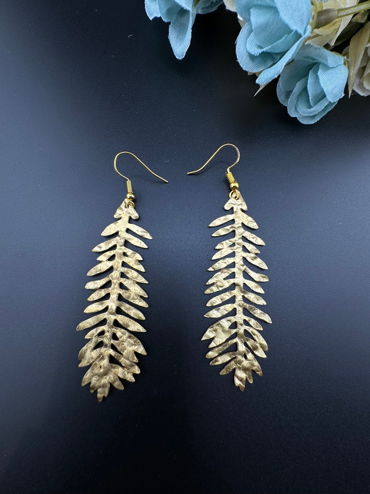 Matt Gold quirky earrings in unique sleek Leaf design/Statement earrings/everyday jewelry/Indian Earrings/Bridal sleek lightweight earrings