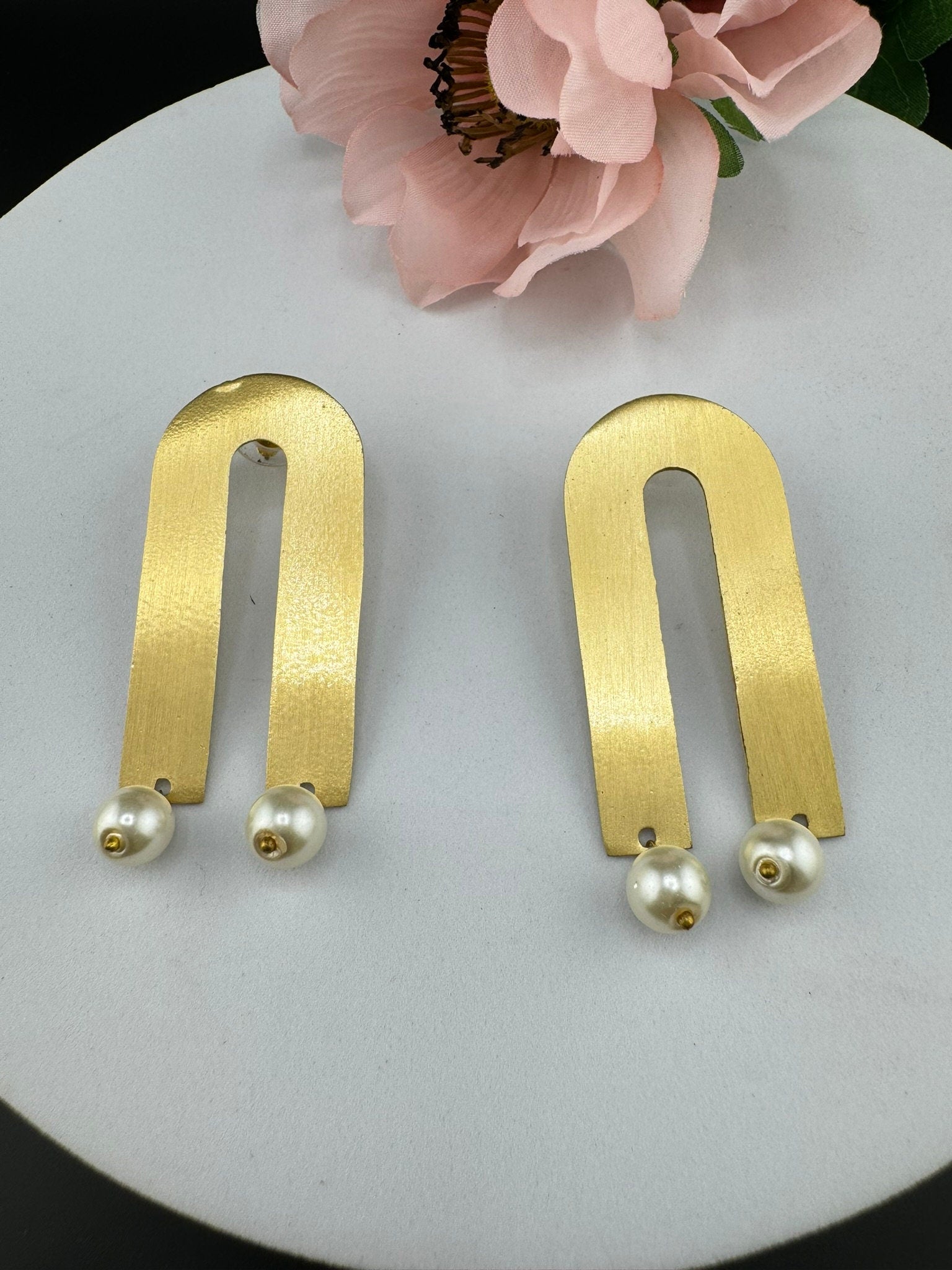 Premium Matt Gold quirky earrings in unique sleek inverted U design/Statement earrings/everyday jewelry/Indian Earrings/light sleek earrings