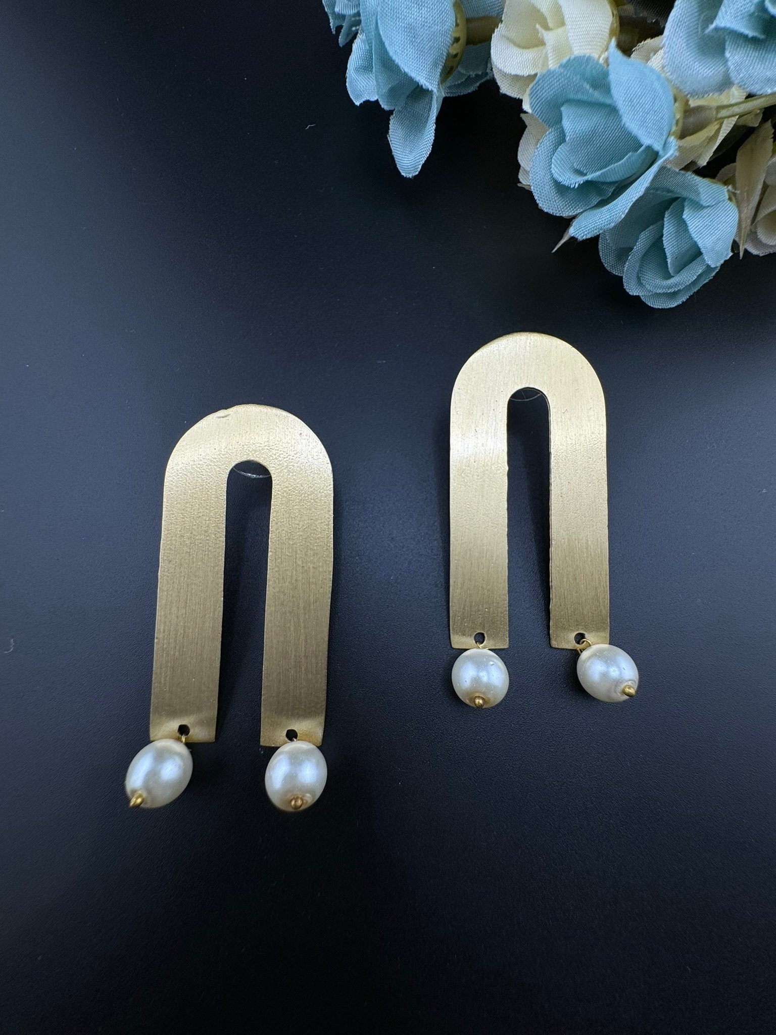 Premium Matt Gold quirky earrings in unique sleek inverted U design/Statement earrings/everyday jewelry/Indian Earrings/light sleek earrings