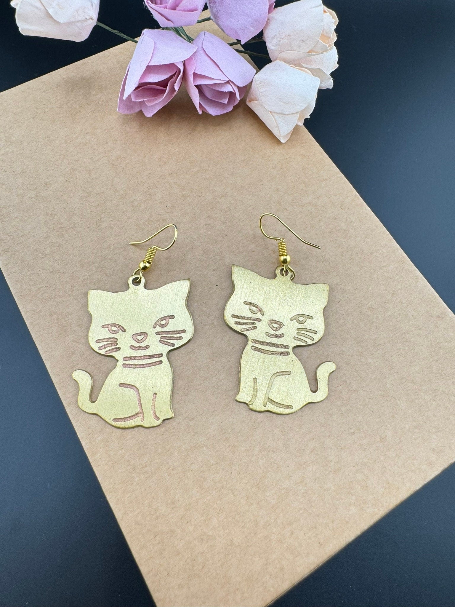 Premium Matt Gold quirky earrings in unique sleek cat design/Statement earrings/everyday jewelry/Indian Earrings/unique sleek animal earring