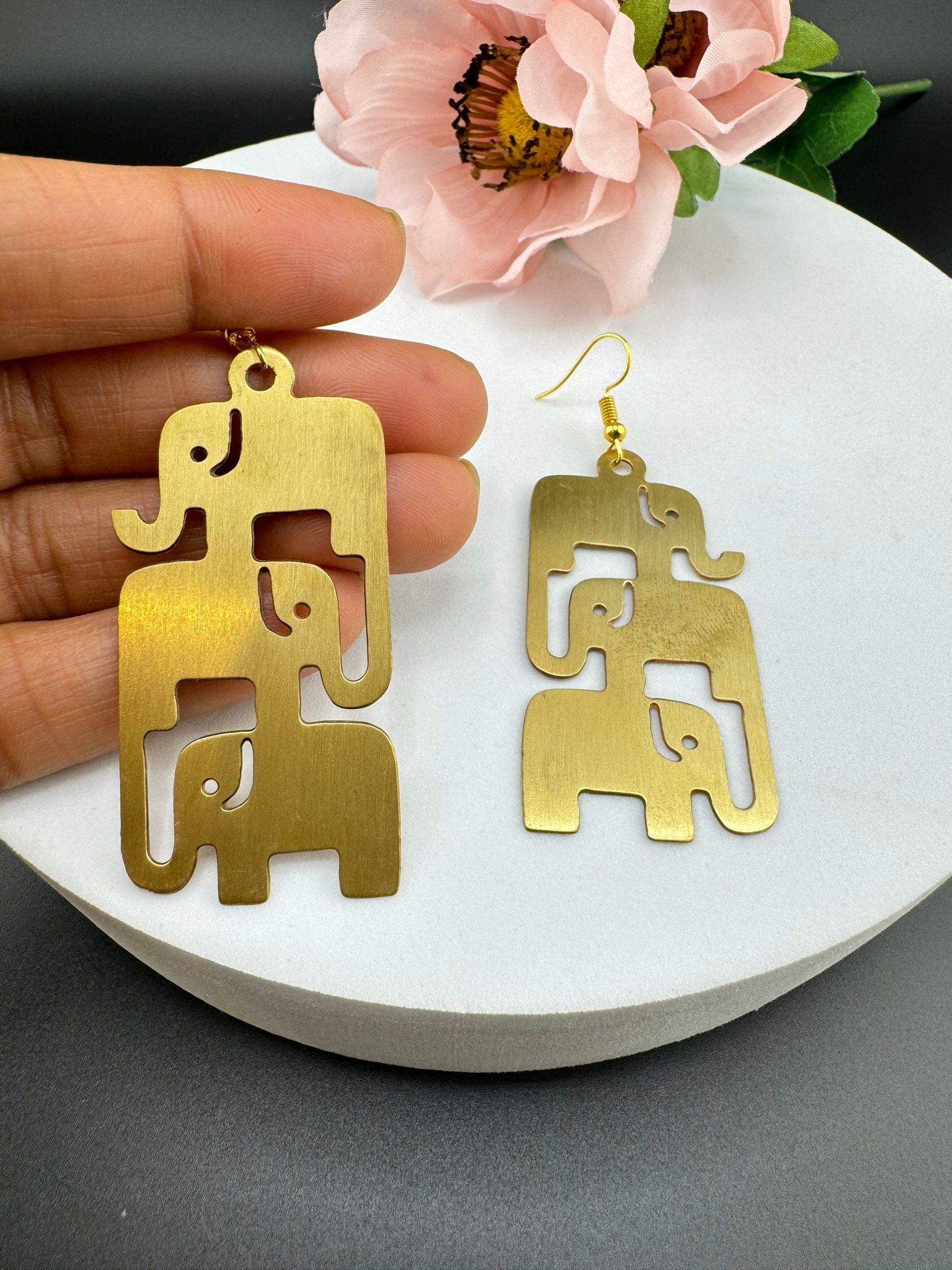 Premium Matt Gold quirky earrings in unique sleek multiple elephant design Drop Statement earrings