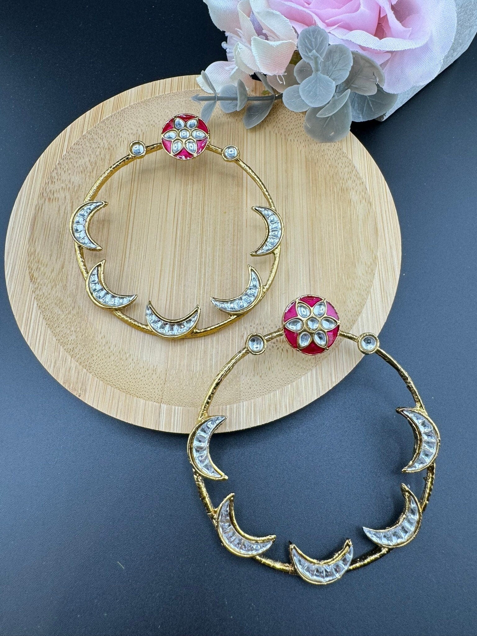 Sara inspired earring with Minakari and Kundan Big Hoop