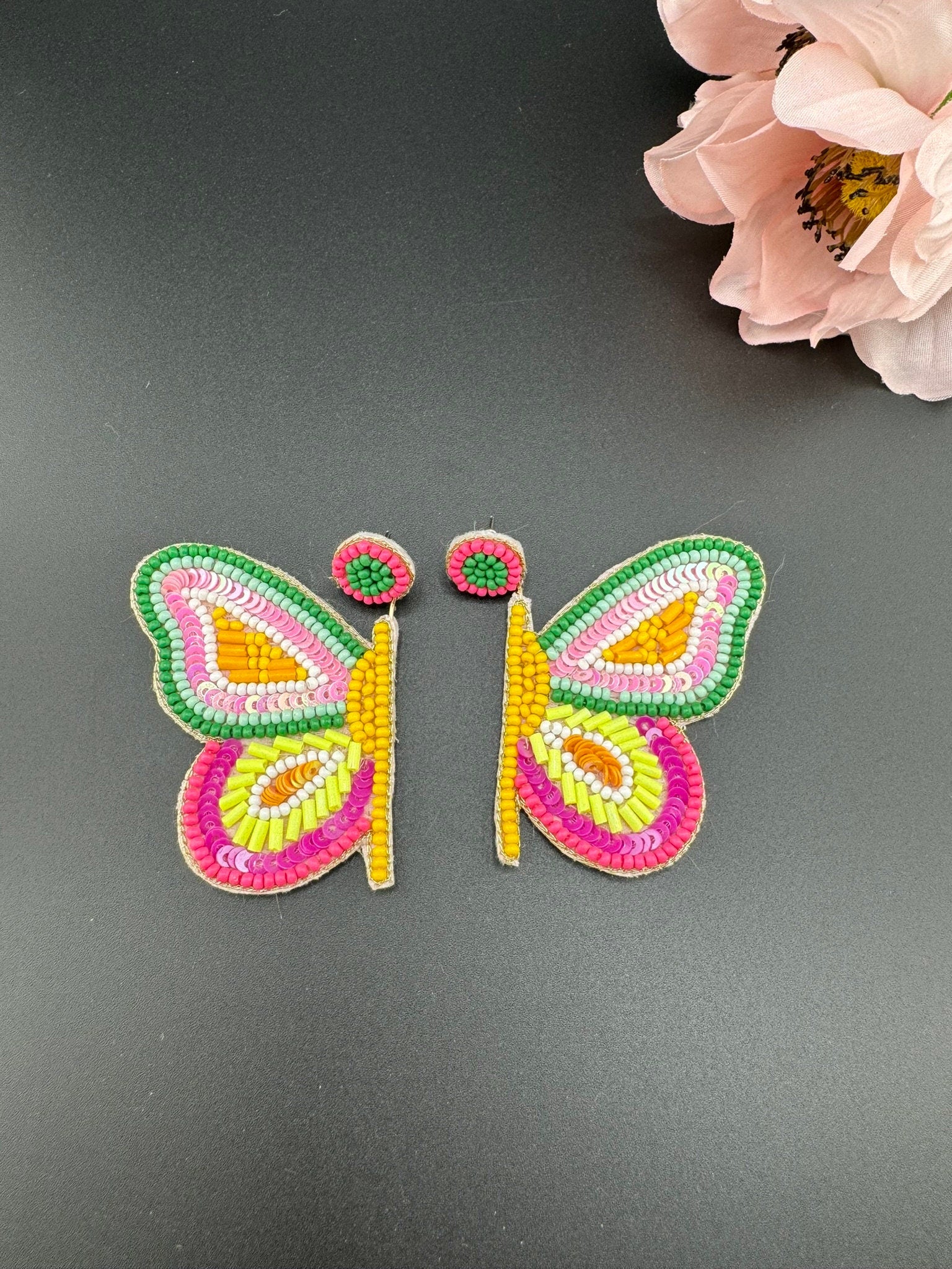 Beaded Pastel multicolor Half Butterfly Wings earring/Handmade unique earrings