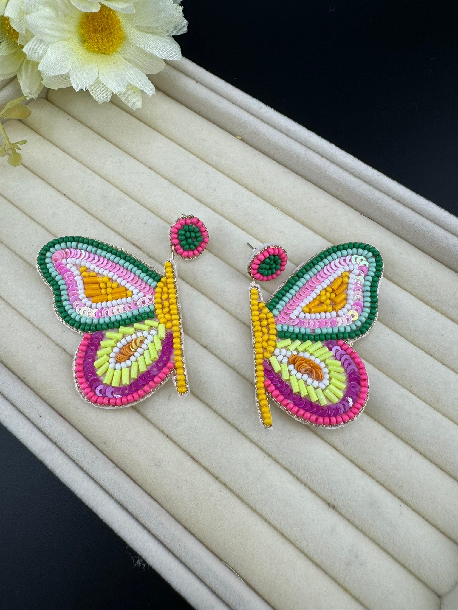 Beaded Pastel multicolor Half Butterfly Wings earring/Handmade unique earring/Statement Earring/Boho Earring/Ethnic Earring/Quirky earrings