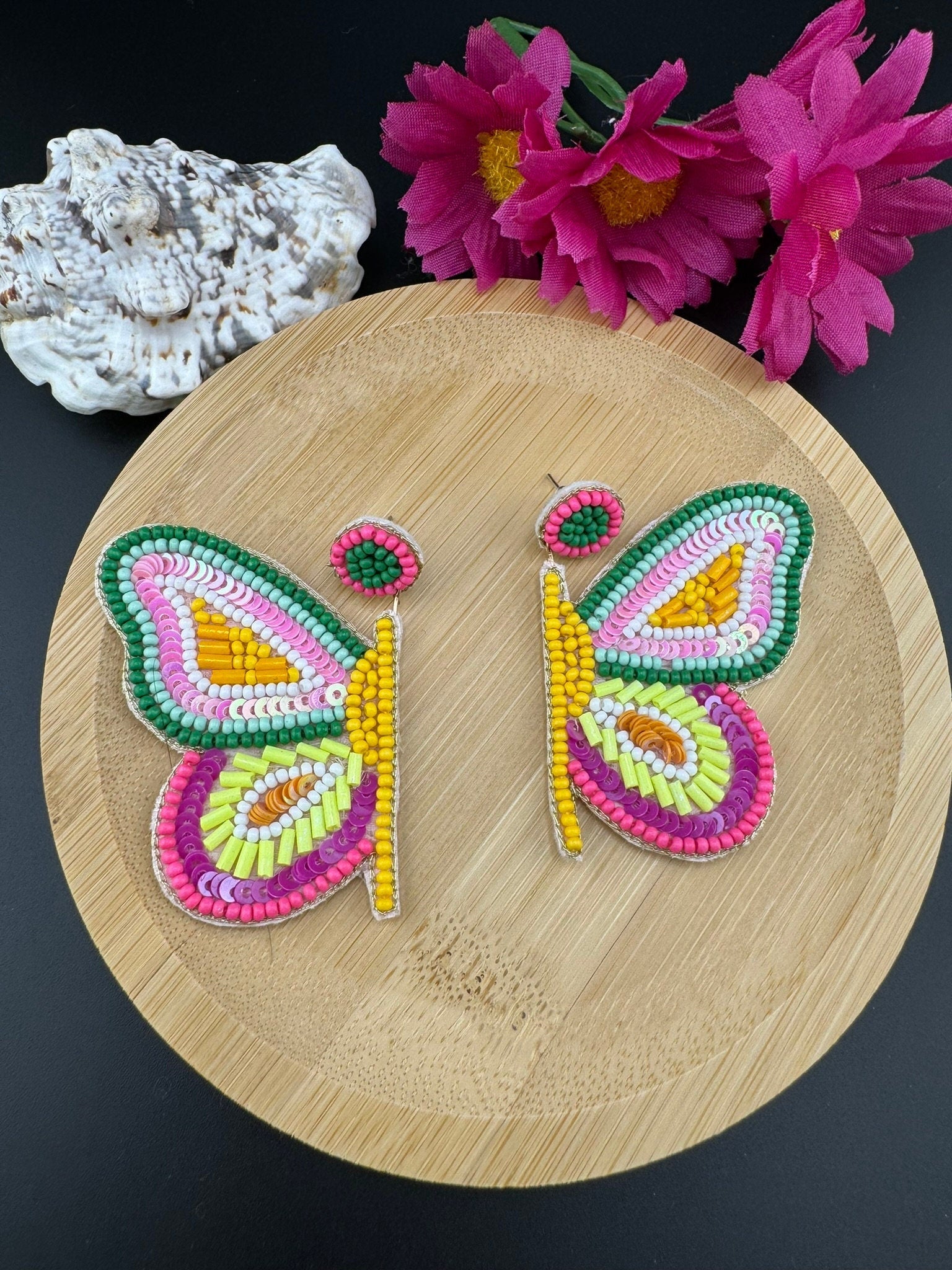 Beaded Pastel multicolor Half Butterfly Wings earring/Handmade unique earrings