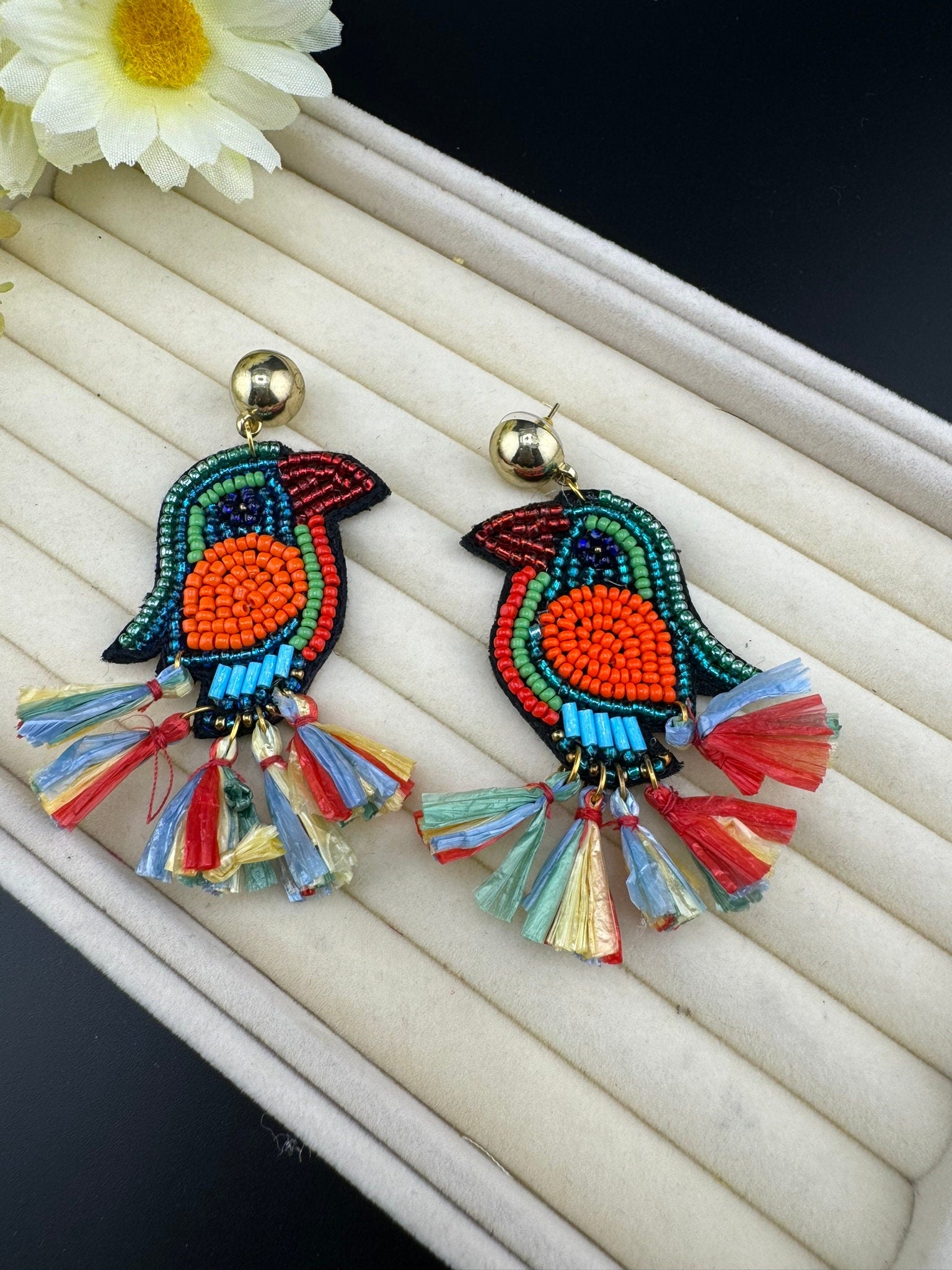 Beaded Multicolor Bright BIRD quirky beaded earring/Handmade earring/Statement Earring/Boho Earring/Beaded earring/Ethnic Earring/new style