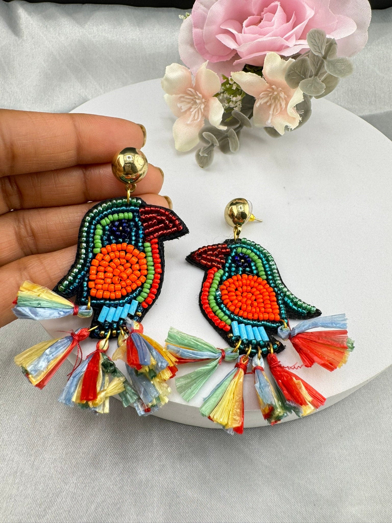 Beaded Multicolor Bright BIRD quirky beaded earring/Handmade earring/Statement Earring/Boho Earring/Beaded earring/Ethnic Earring/new style