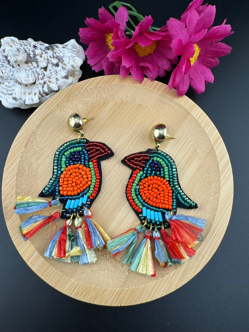 Beaded Multicolor Bright BIRD quirky beaded earring/Handmade earring