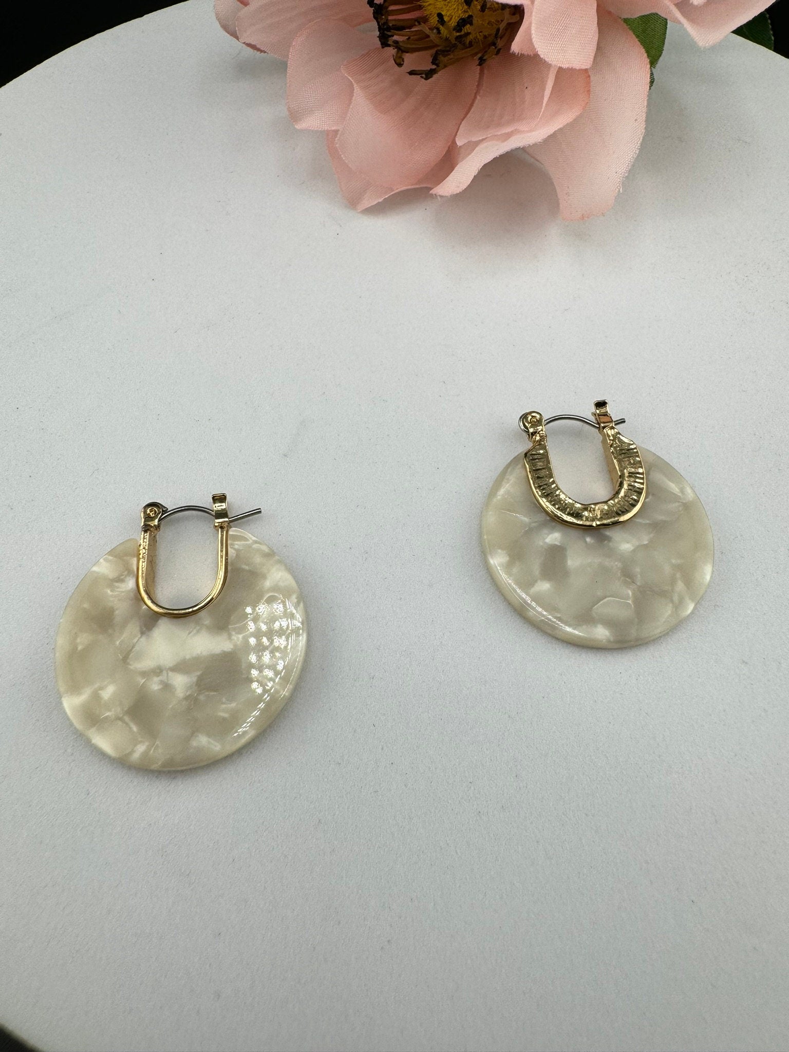 Mother of Pearl and Gold hoop earrings/statement earrings/everyday jewelry/Indian western Earrings/unique design/modern quirky earrings