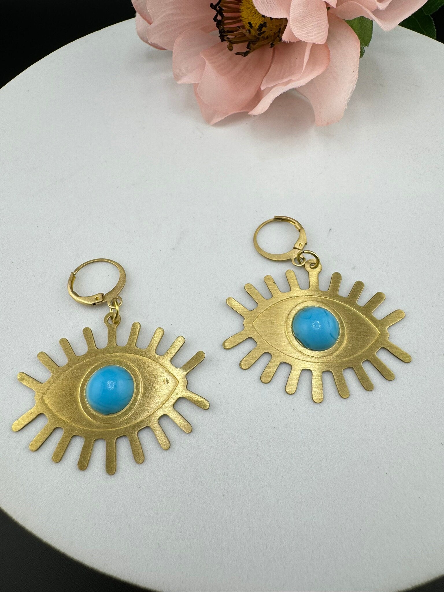 Blue Stone and Matt Gold Evil Eye earring/statement earring/everyday jewelry/Indian western Earring/unique lightweight design/quirky earring