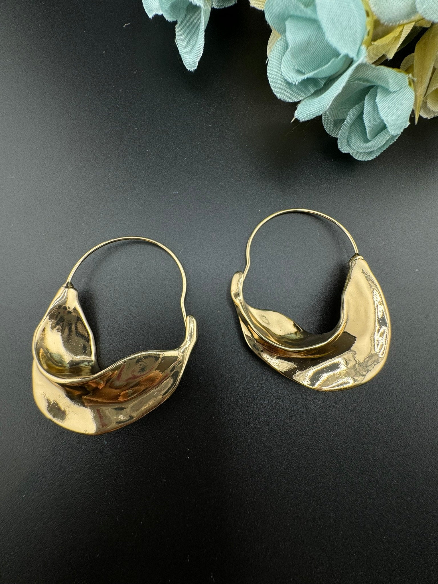 Premium Gold brass quirky earrings in unique irregular Hoops design/Statement earrings/everyday jewelry/Indian modern Earring/Bridal Earring