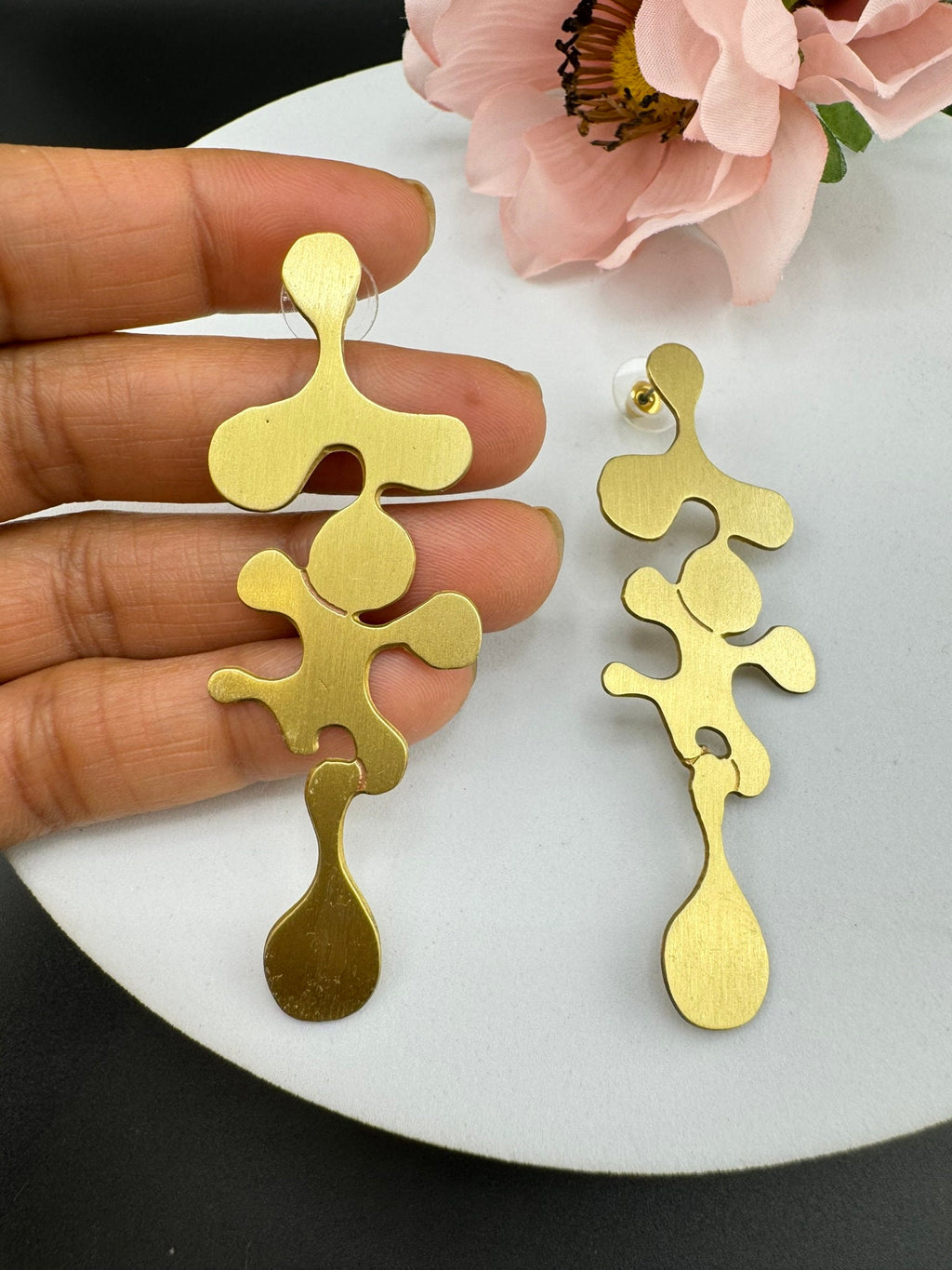 Premium Matt Gold quirky earrings in unique sleek abstract design/Statement earrings/everyday jewelry/Indian Earrings/sleek abstract earring