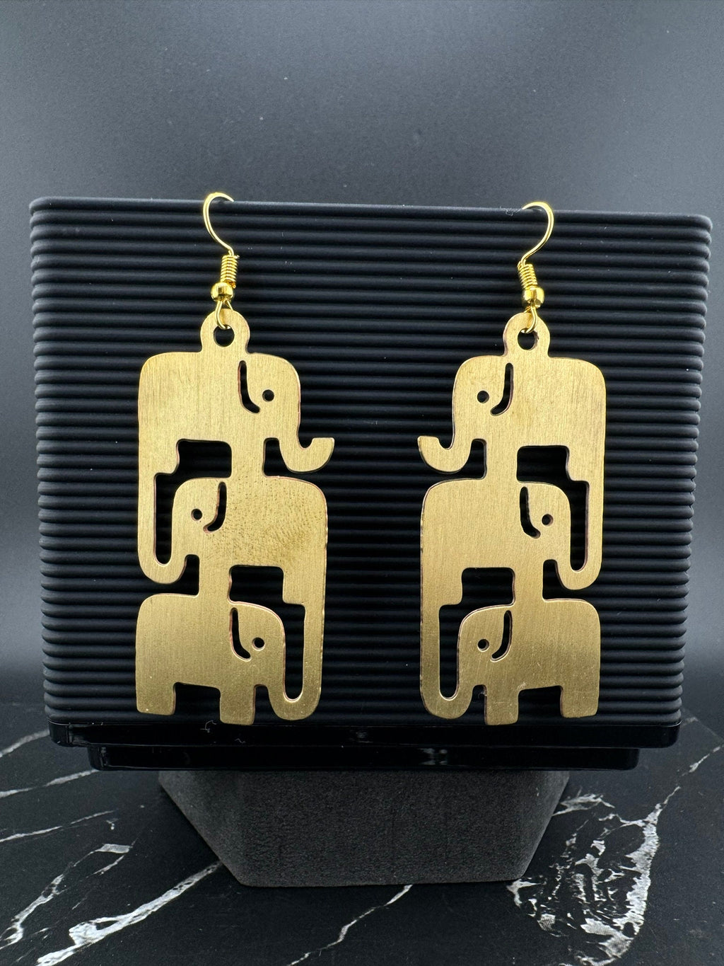 Premium Matt Gold quirky earrings in unique sleek multiple elephant design Drop Statement earrings