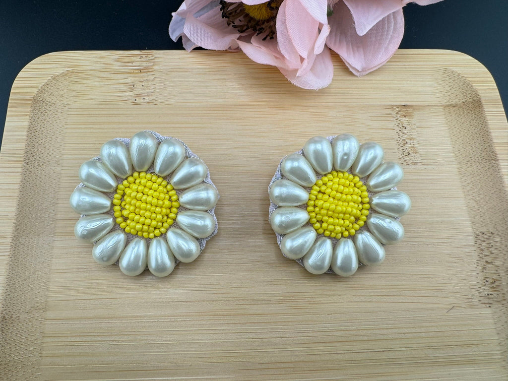 Yellow Beaded Pearl Flower quirky Studs earrings