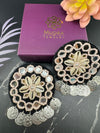 Black Beaded Mirror and Shell Oversized Stud earrings, cowrie/cowri Jewelry