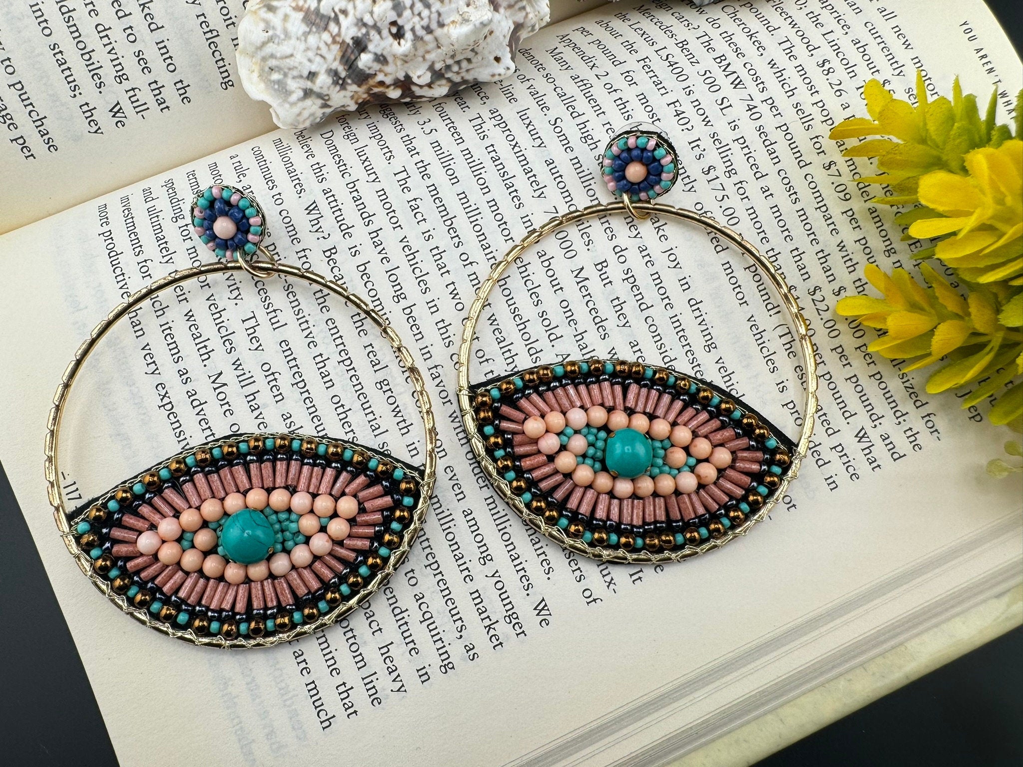 Evil Eye Big Quirky Beaded Hoop earrings