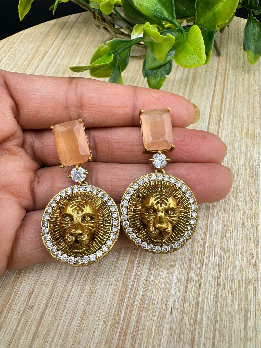Premium Sabyasachi inspired designer Small earring with CZ, and stone/Dangler earring/Gold earring/Indian Earring/Bridal Earring/Lion design