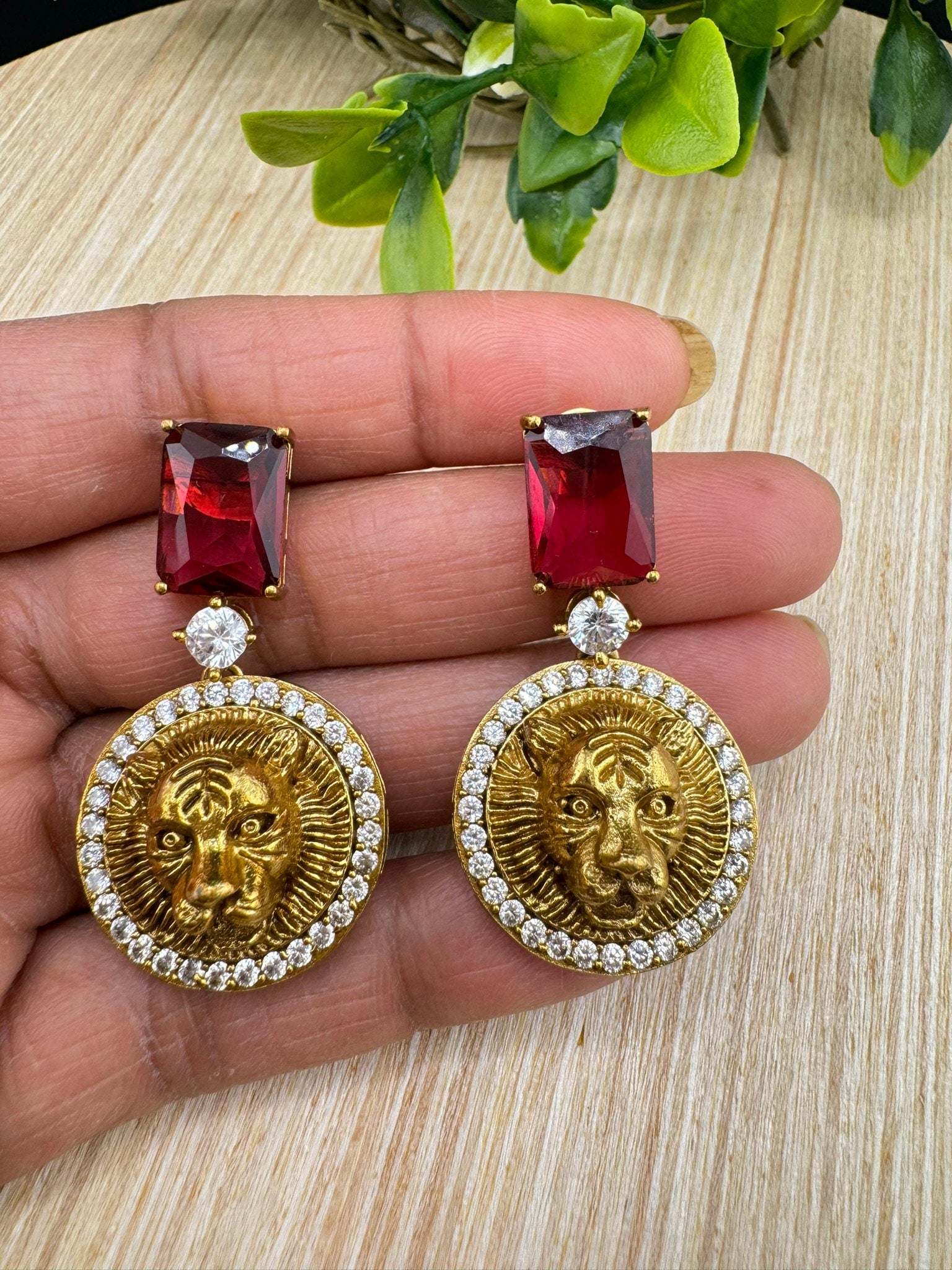 Premium Sabyasachi inspired designer Small earring with CZ, and stone/Dangler earring/Gold earring/Indian Earring/Bridal Earring/Lion design