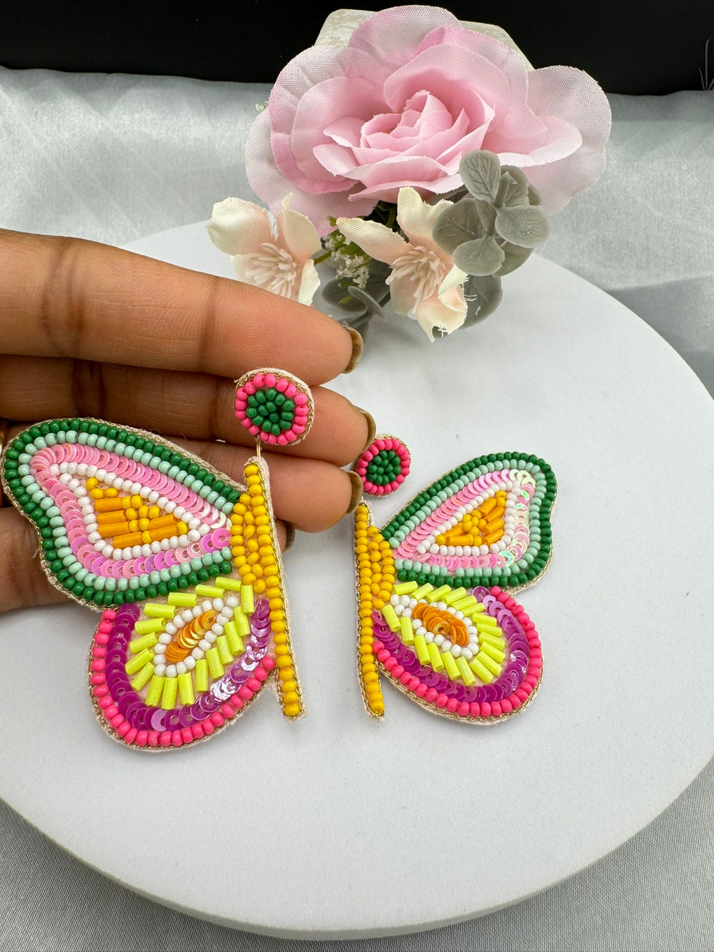 Beaded Pastel multicolor Half Butterfly Wings earring/Handmade unique earrings