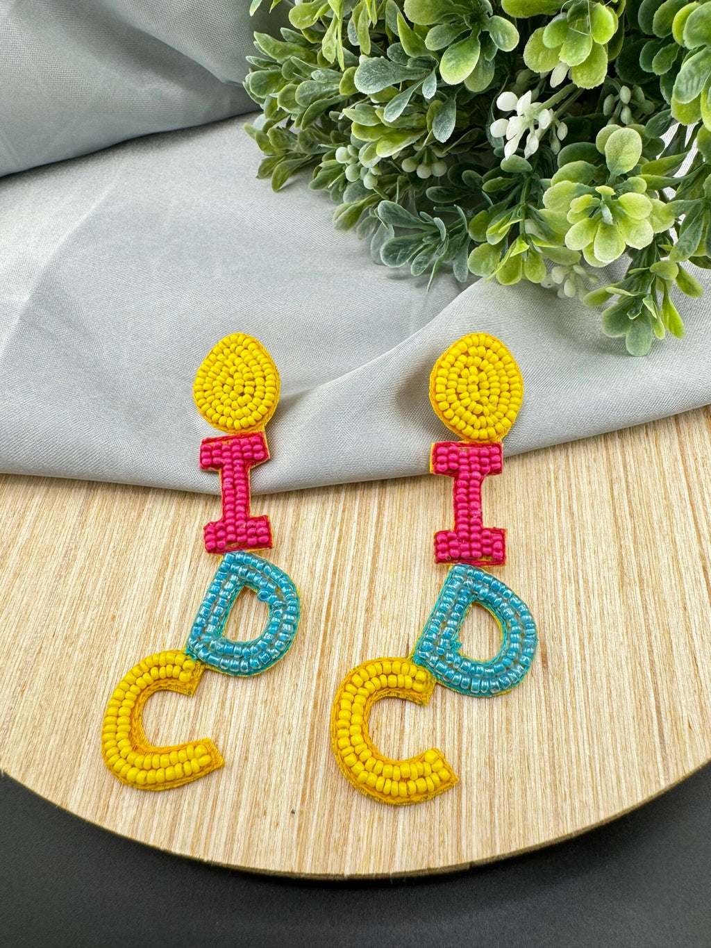 Beaded Pink Yellow and Blue I DONT CARE quirky beaded earring/Handmade earrings