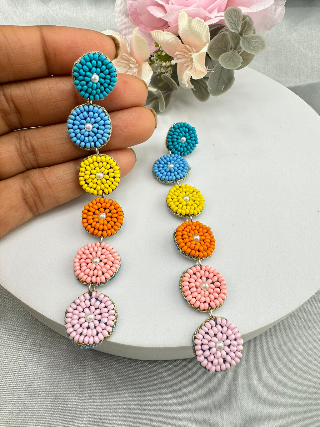 Beaded Multicolor Long sleek quirky earring/Handmade earrings