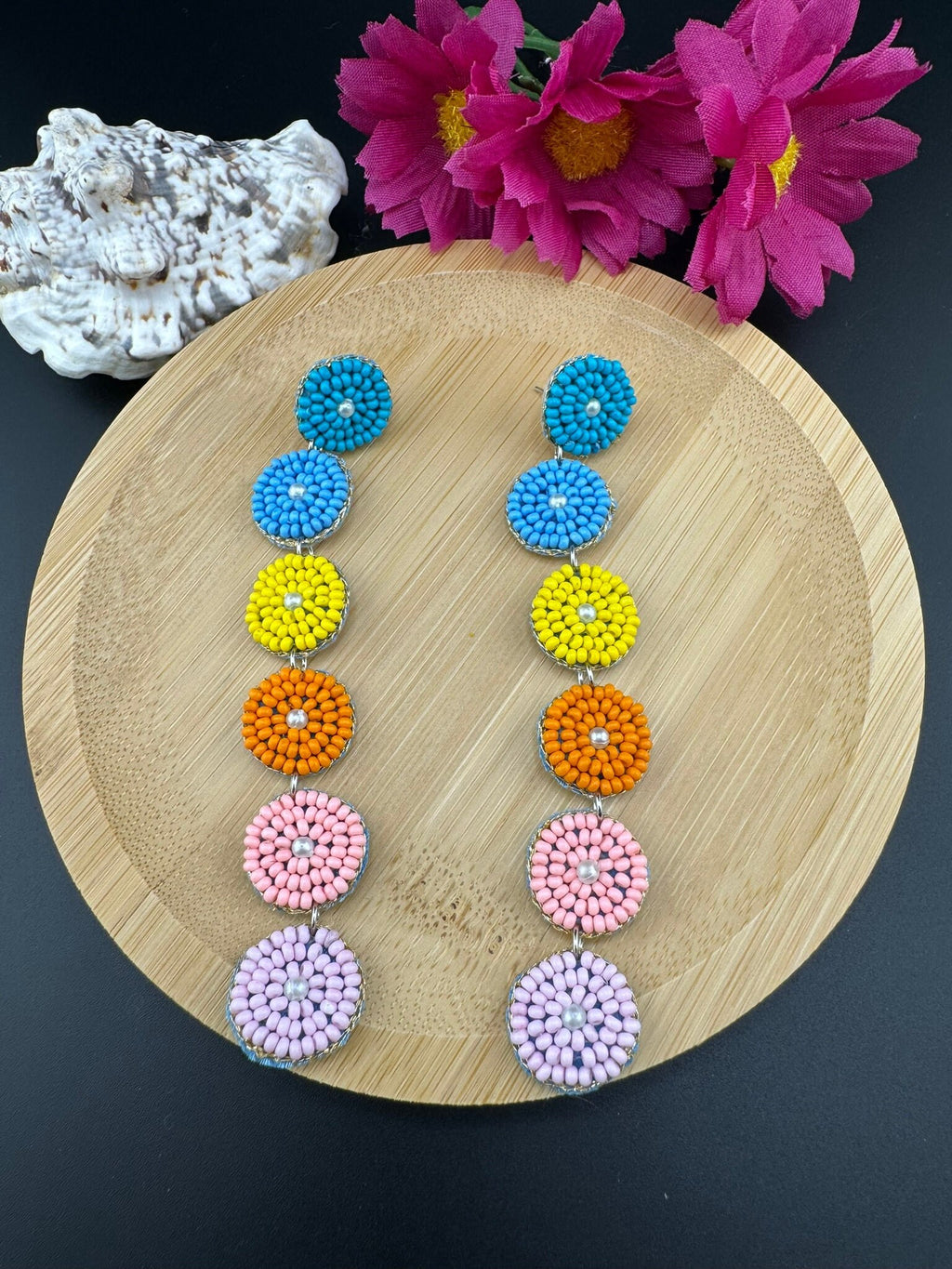 Beaded Multicolor Long sleek quirky earring/Handmade earrings