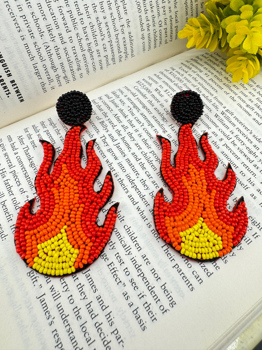 Beaded Orange and Red FIRE quirky beaded earring/Handmade earrings