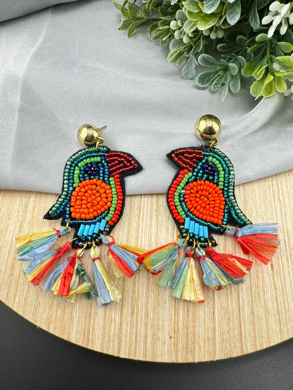 Beaded Multicolor Bright BIRD quirky beaded earring/Handmade earring