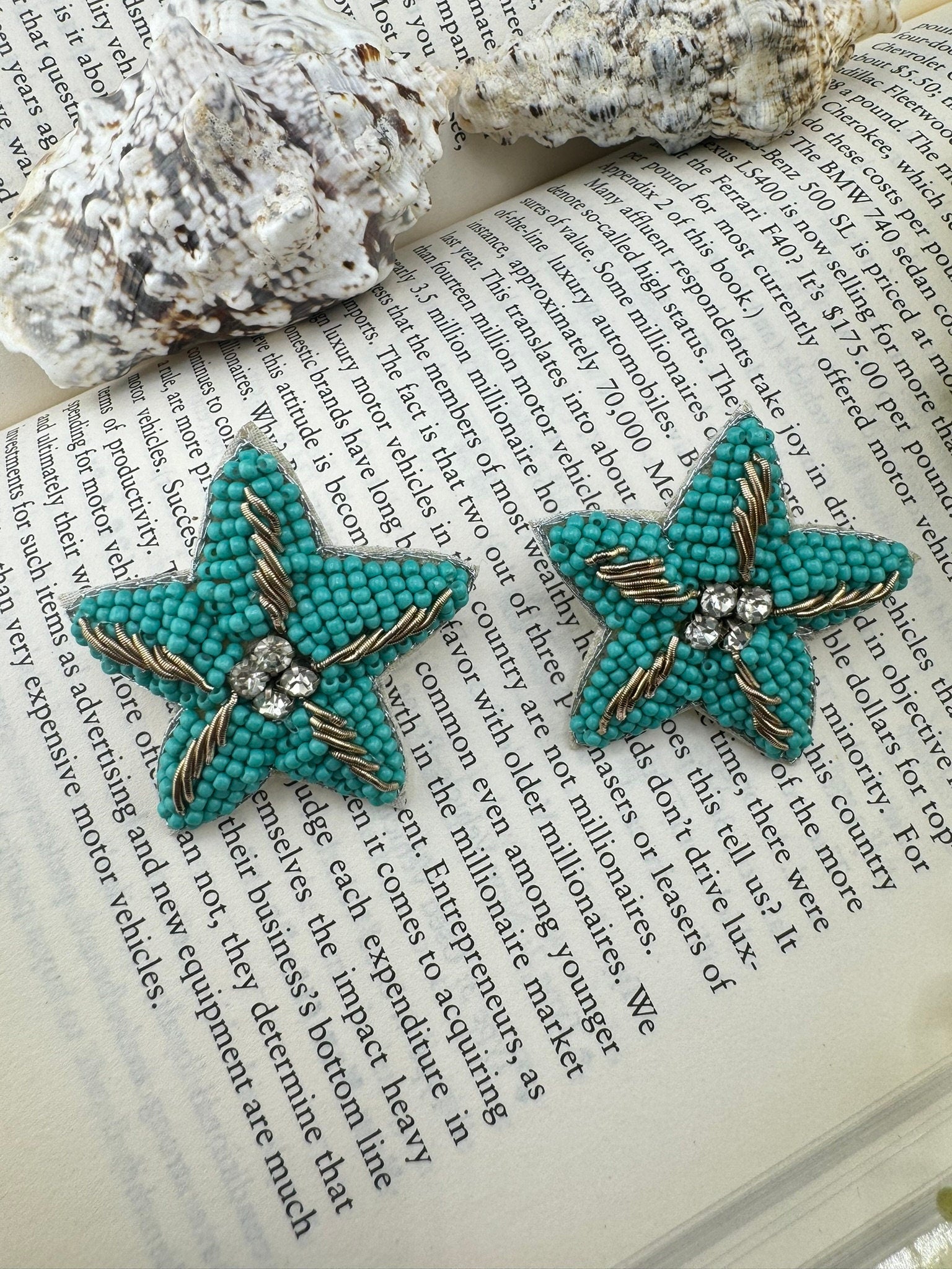 Beaded Turquoise star quirky Stud earrings / Handmade earrings