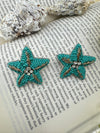 Beaded Turquoise star quirky Stud earrings / Handmade earrings