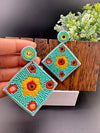 Beaded Teal/Turquoise Mirror Quirky Beaded earrings/Handmade earrings
