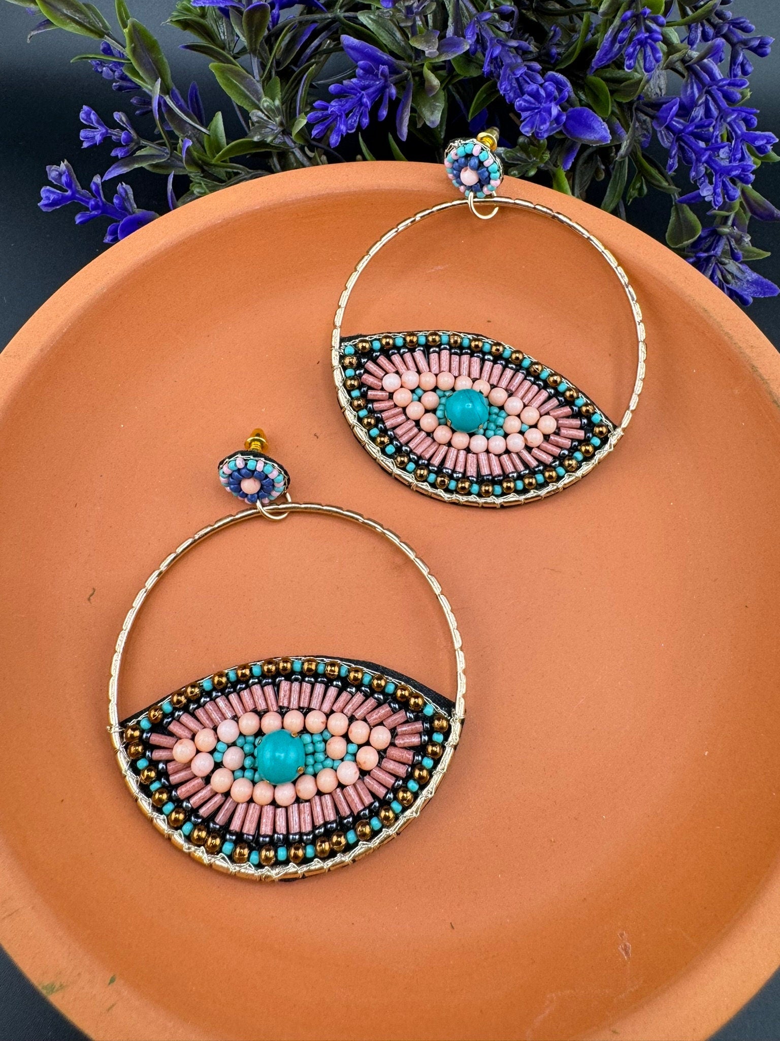 Evil Eye Big Quirky Beaded Hoop earrings
