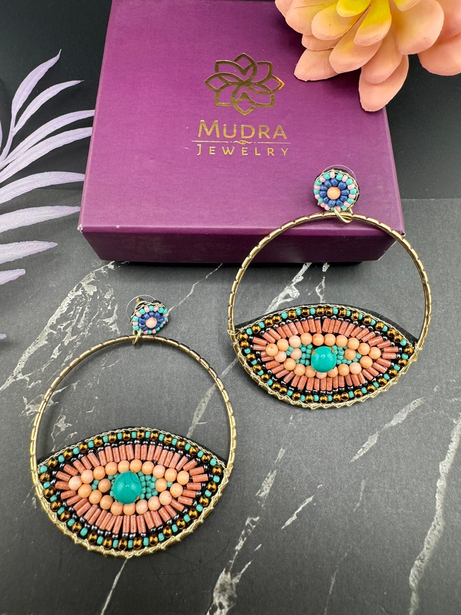 Evil Eye Big Quirky Beaded Hoop earrings