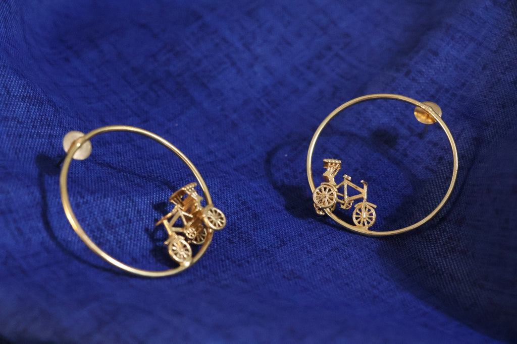 Rickshaw in Hoop Premium Matt Gold unique statement earrings