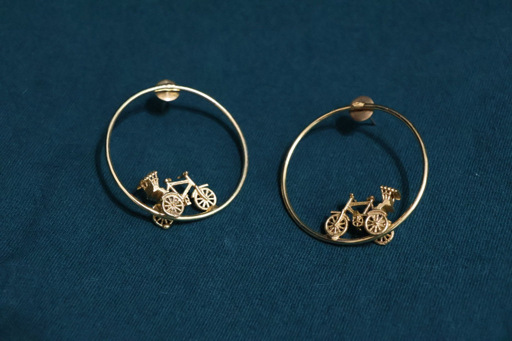 Rickshaw in Hoop Premium Matt Gold unique statement earrings